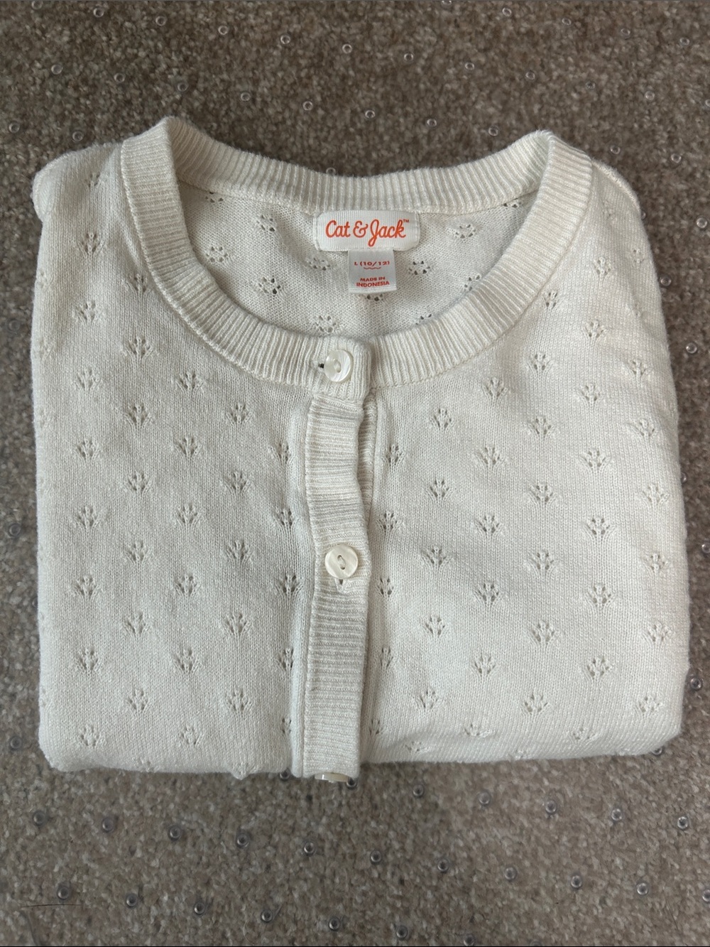 Cat & Jack Ivory Eyelet Knit Cardigan